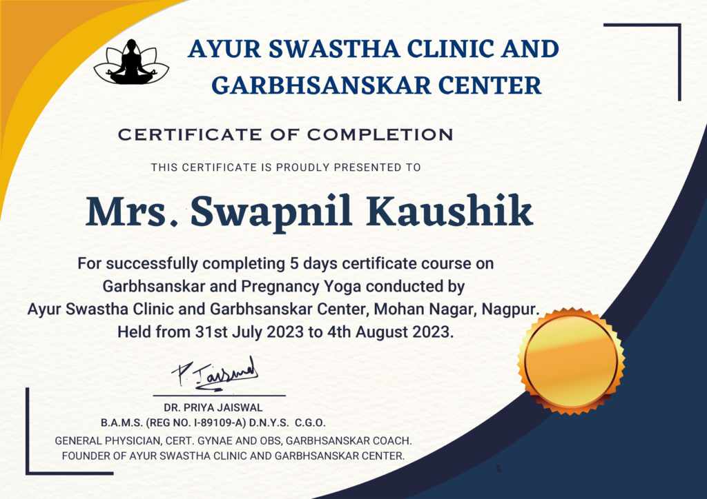 Garbh Sanskar Swapnil Kaushik Certificate_Momspregladder